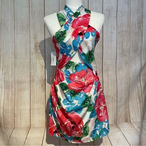 Pink Ripple flower dress criss cross cutout Size L NWT